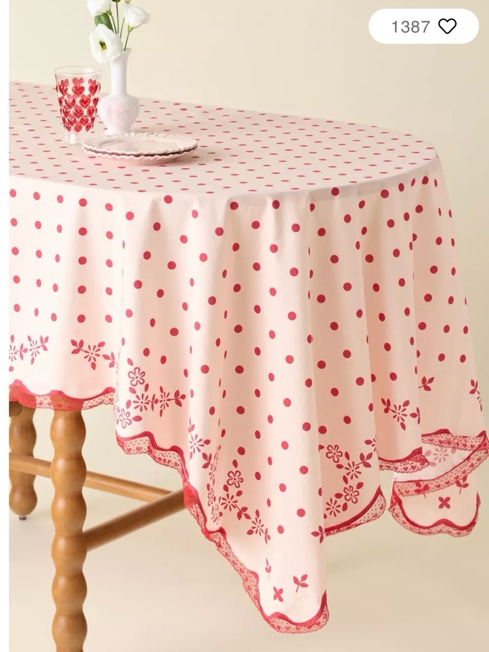 FOR LOVE AND LEMONS Polka Dot Floral Border Made in India Tablecloth